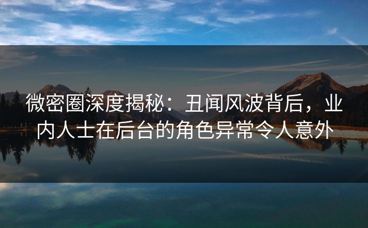 微密圈深度揭秘:丑闻风波背后,业内人士在后台的角色异常令人意外