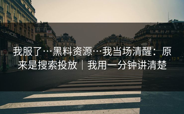 我服了…黑料资源…我当场清醒：原来是搜索投放｜我用一分钟讲清楚