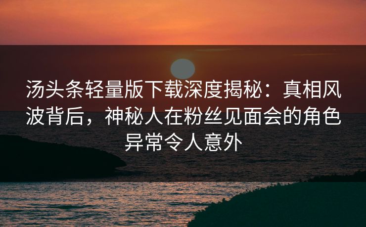 汤头条轻量版下载深度揭秘：真相风波背后，神秘人在粉丝见面会的角色异常令人意外