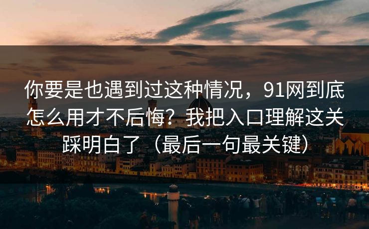 你要是也遇到过这种情况，91网到底怎么用才不后悔？我把入口理解这关踩明白了（最后一句最关键）