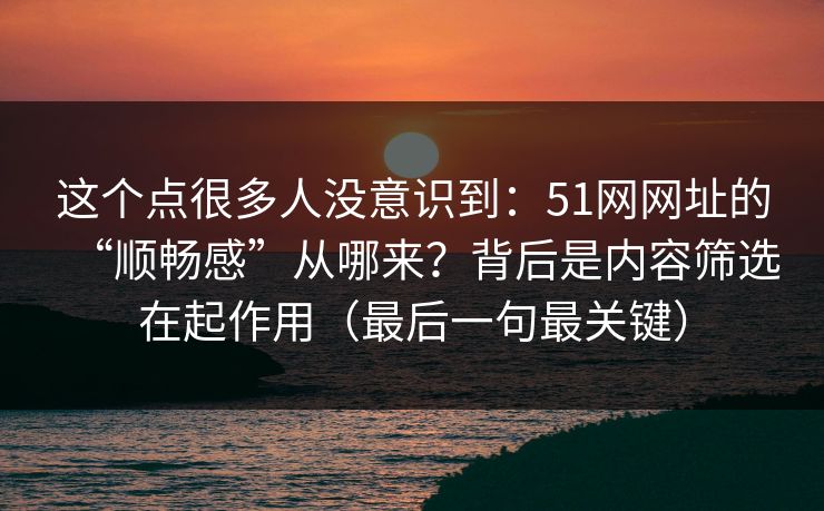 这个点很多人没意识到：51网网址的“顺畅感”从哪来？背后是内容筛选在起作用（最后一句最关键）